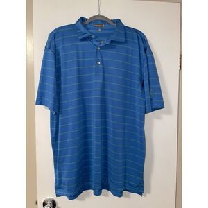 Peter Millar Shirt Mens XL Blue Green Striped Summer Comfort Golf Polo W/ Logo